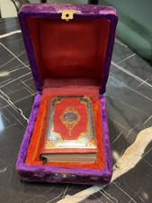 Miniature Quran Koran Islamic Book Ornate Gold Red Binding Velvet Presentation picture