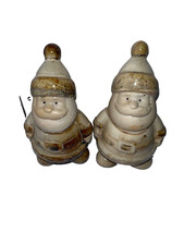 Santa Figurine Pottery Glazed Brown Speckled Earthenware Style Clause lot of 2 picture