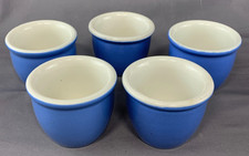 Vintage Set of 5 Hall Pottery 351 1/2 Blue and White Custard Cups picture