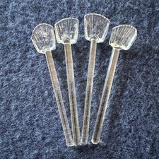 Salt Cellar Spoons Glass Vintage Clamshell Shaped Condiment Set of 4 picture