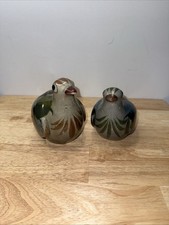Tonala Pottery Birds Gray Blue Green Signed Mexican Folk Art Figurines Set of 2 picture