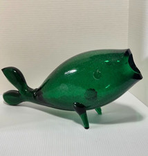 Blenko 971L Whale Fish in Green Crackle Glass w/FLAWS picture