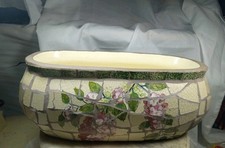 NAPCO Mosaic Ceramic Crackle Oval Planter,  Green Pink Floral Decorative Pot picture