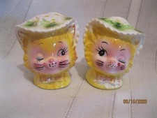 Vintage Miss Priss Salt Pepper Shakers Enesco Anthropomorphic Winking Kitty/Cat picture