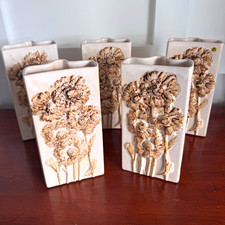 Vintage Keramo Kostelec Czechoslovakia Set of 5 Matching Ceramic Floral Wall Vas picture