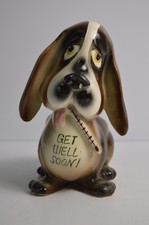 Vintage Get Well Soon Basset Hound Dog Planter MCM Ceramic Pot Holder picture