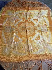 Vintage 1940-50s Taj Mahal Silk Brocade Piano Scarf Shawl Fringe Tablecloth 52