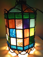 1920s Stained Colored Glass Hanging Lantern Light Denmark 9 1/2