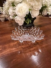 Fostoria American 3 Footed Folded Dish | Vintage Cubist Glass Tri Corner Bowl picture