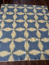 Vintage Vintage Pineapple Log Cabin Quilt Blue Cream Hand Pieced Patchwork 70x73 picture