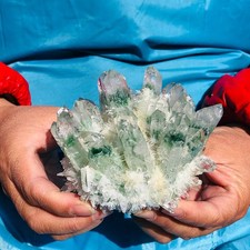 2Pieces 1190g Rare Twinkling Green Phantom Quartz Crystal Cluster Specimen 3474 picture