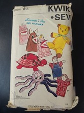 Older pattern Kwik Sew 613 HAND PUPPETS, STUFFED ANIMALS hippo wolf turtle bear picture