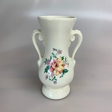Vintage White Royal Copley Floral Design Double Handled 6'' Flower Vase picture