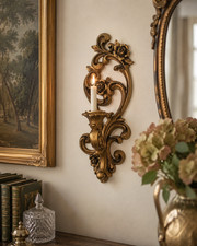 Vtg 1971 Gold Homco Candle Holder Sconce Ornate 4118 Hollywood Regency Wall Deco picture