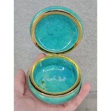 Vintage Genuine Alabaster Hand Carved Italy Trinket Box Turquoise Teal 4