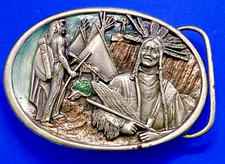Native American Indian Chief Vintage 1984 Bergamot S-149 Belt Buckle picture