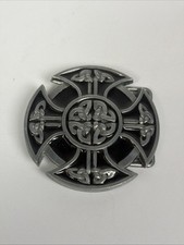Celtic Cross Belt Buckle Silver Tone Black Enamel Western Gothic picture