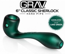 GRAV® LARGE SANDBLASTED CLASSIC SHERLOCK GLASS HAND PIPE, 6 COLORS, LAKE GREEN picture