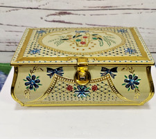 Vintage 1960s SLK Co. Footed Metal Treasure Chest Tin Hinged Lid picture