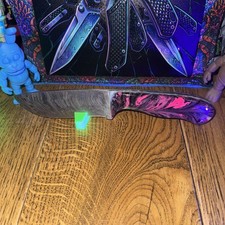 BNB Knives Cowboy Damascus Blank Custom Made Scales 1 Of 1. UV Reactive picture