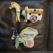 Lot 2 Vtg Mid Century Japan Ceramic Charleston SC Souvenir Lot Horse Donkey Cart picture