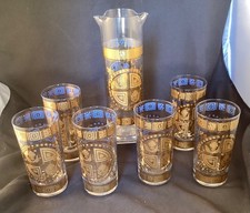 VTG Culver Coronet 22kt Gold Highball Tumbler Glasses Set of 6 Pitcher MCM Bar picture