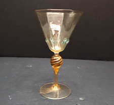 Vintage Venetian SALVIATI Wine Glass GOLD FLEC Italian Murano Hand Blown 7 1/8