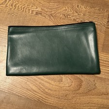 Vintage Money Coin Bank Deposit Receipt Zip Leather Style Bag 10.5” Long Green picture