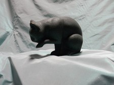 1985 Franklin Mint Yao You Xin Green Patina Bronze Cat Sculpture picture