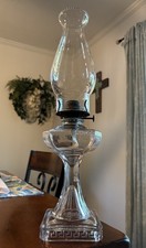 😍 BEAUTIFUL Ca. 1911  Antique EAPG Roman Key Glass Kerosene oil lamp Ornate 🔥 picture