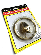 Brass Jailer's Key Ring & Policeman's Ball Style Whistle Vintage Style Classic picture