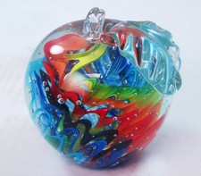 M Design Art Glass Rainbow Wavy Spiral Apple Paperweight PW-817 picture