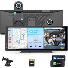 Carpuride Wireless Carplay & Android Auto Screen for Car with 4K Front Cam picture