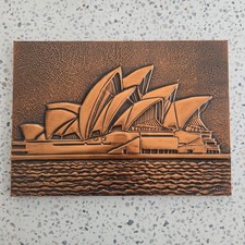 VINTAGE 1975 Mid Century COPPER EMBOSSED WALL ART Sydney Opera House 35.5x25.5cm picture