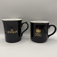 Vintage Swedish Gevalia Kaffe Coffee Cups 2 Black Gold Logo Mugs Royal Crest picture