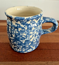 Vintage Roseville Ohio Blue and White Mug Friendship Spongeware Pottery USA picture
