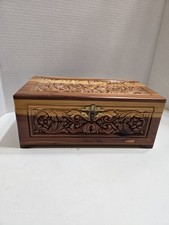 Vintage Intricately Hand- Carved Wooden Keepsake Or Jewelry Box- 10.5 X 6 X 4.25 picture