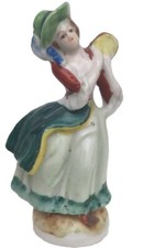 VTG Tambourine Lady Figurine Woman Victorian Hand Painted Antq 1940s Music Japan picture