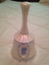 WESTMORELAND PEARL SATIN MILK GLASS BELL - HANDPAINTED - ARTIST SIGNED - 1978 picture