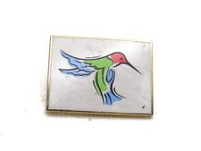 Vintage Stylized Hummingbird Pin Brooch Enamel Gold Tone Colorful Bird Lapel Pin picture