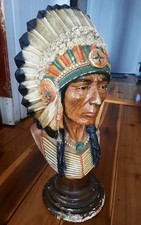 Vtg 1981 Apsit Bros California Native American Indian Chief Bust Chalkware 2ft picture