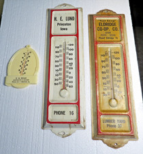  Lot of 3 Vintage Iowa Thermometers 2 Digit Phone #S Princeton, Eldridge, Beaman picture