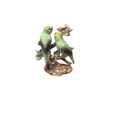 Norcrest Bird Figurine Green Budgies Parakeets A154 picture