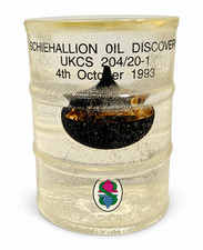 Vintage 1993 Schiehallion Oil Discovery Barrel Paperweight - Rare Alliance Logo picture