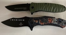 2X Spring Assisted Pocket Knife Tactical Wolf Native American 440 steel huntsman picture