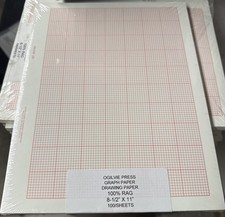Vintage OGILVIE PRESS GRAPH PAPER 100 Sheets 100% Rag 8-1/2” x 11” Red and White picture