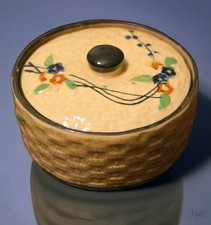 1920s Antique Basket Weave Japan Canister Porcelain Covered JAR Trinket Box Vtg picture