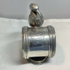 Vintage Waterbird Blue Heron Napkin Ring Holder Silver Plated with Boy In Canoe picture