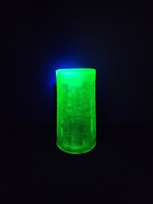 Gorgeous Rare Vintage MCM Uranium Glass Crackle Glass Cylinder 8.5