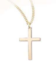 Medium 16kt Gold Plated 925 Sterling Silver Plain Classic Cross Pendant Necklace picture